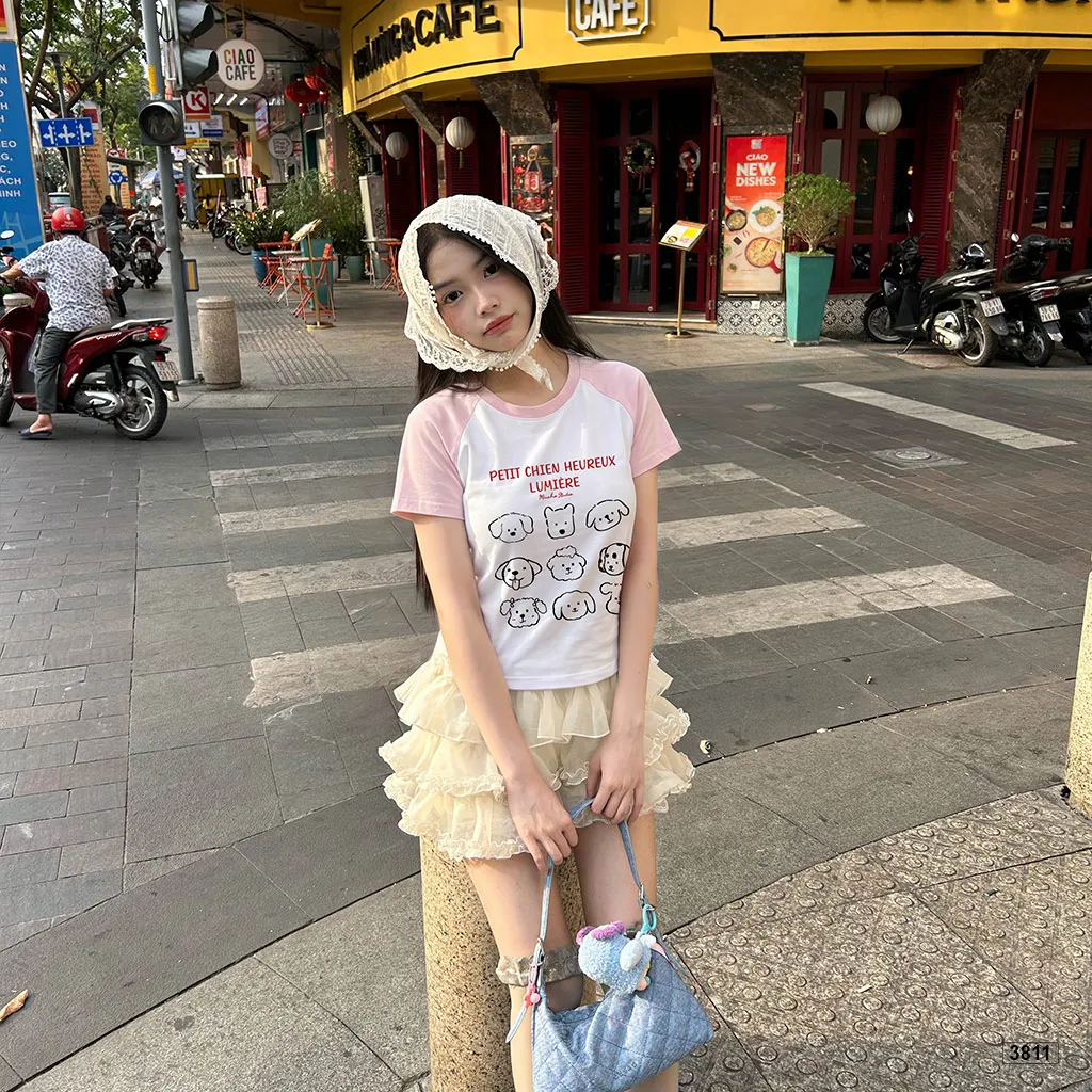 Áo thun nữ babytee phối tay raglan Puppy dễ thương năng động Miucho 3811_thumbnail_3