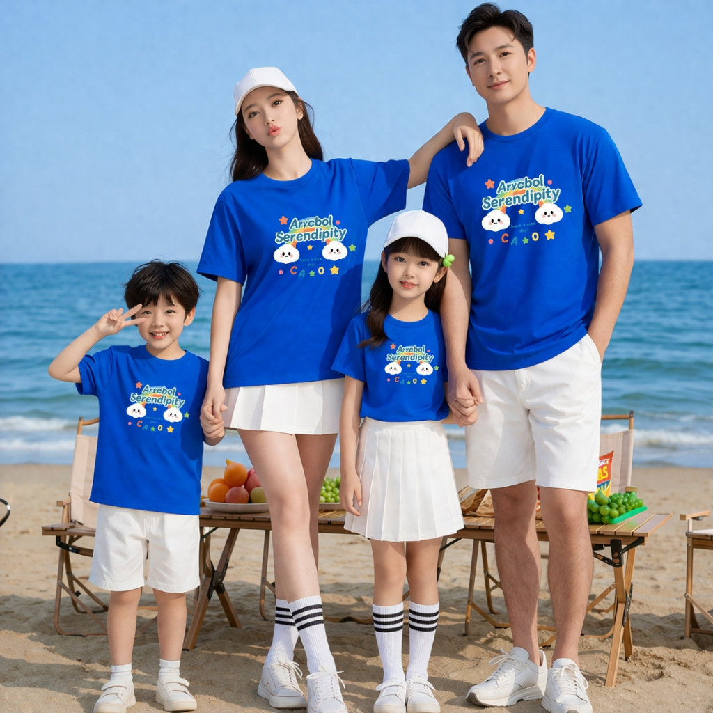 Áo phông gia đình 3,4,5 người hình cầu vồng và hai đám mây 