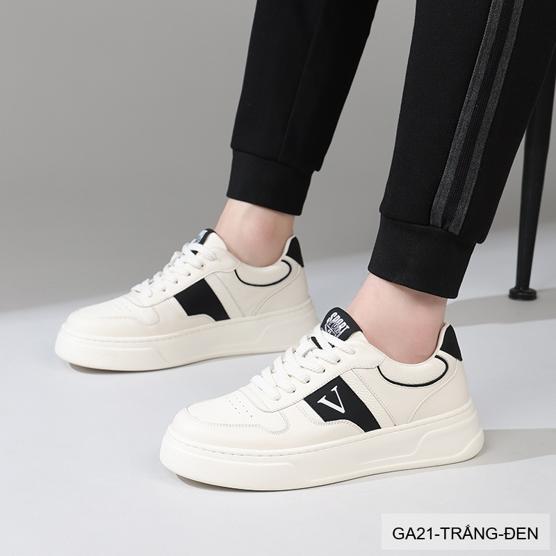 GA21 - Giày thể thao nam đế dày da bò cao cấp Lin Sen màu trắng phong cách retro_thumbnail_3