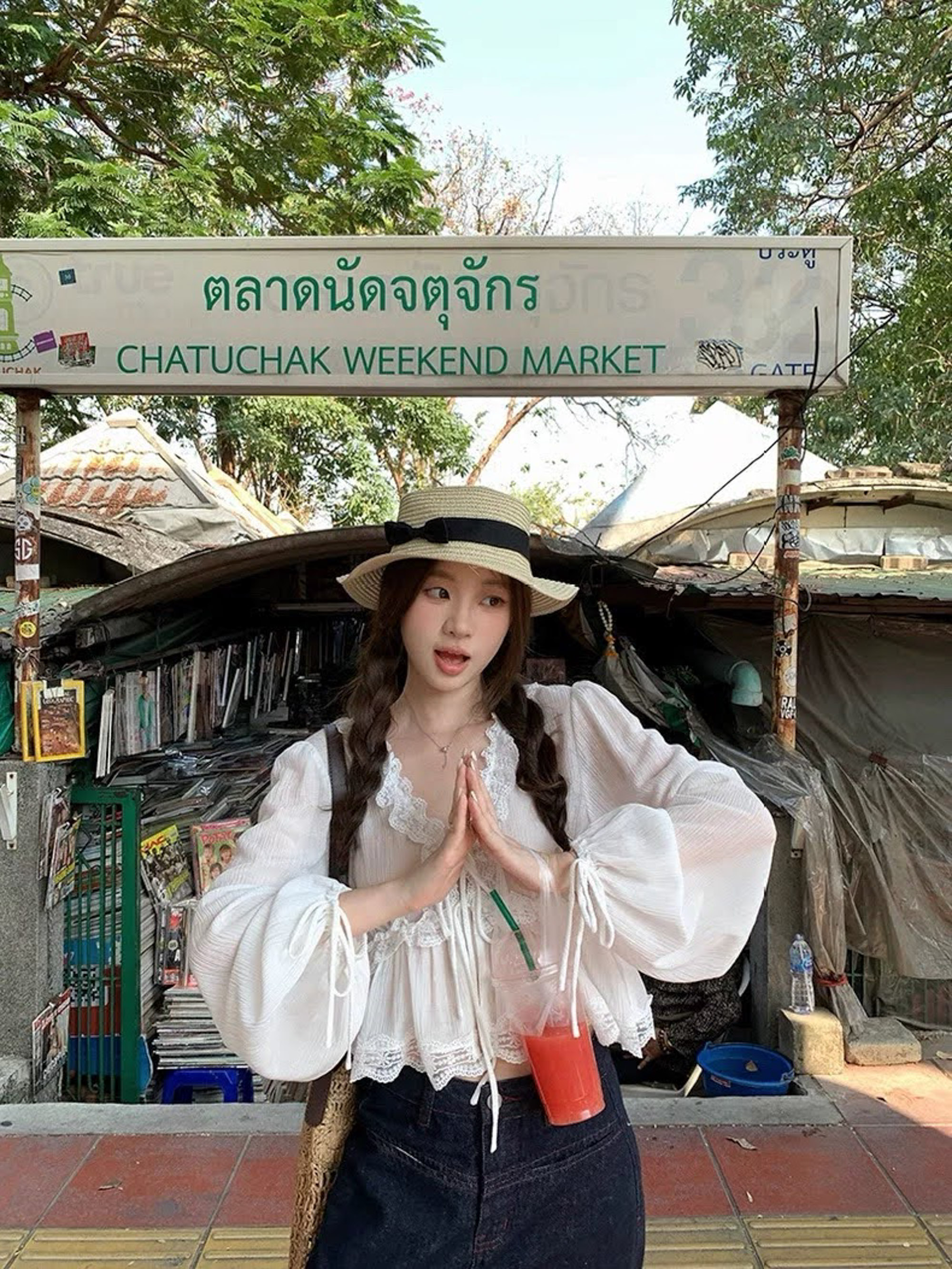 Áo sơ mi voan tơ cổ tim buộc nơ viền ren cổ, ngang áo, gấu xòe cổ tay buộc nơ_thumbnail_9