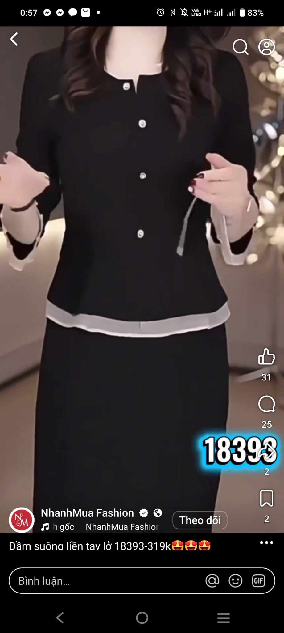 18393- Đầm suông đen phối viền trắng kem