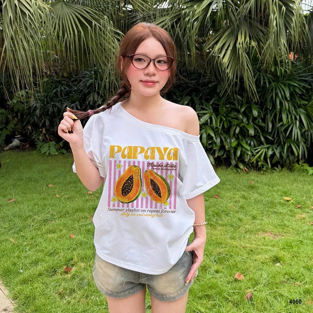 Áo thun nữ form rộng lệch vai Summer vibe Miucho 4060_thumbnail_3