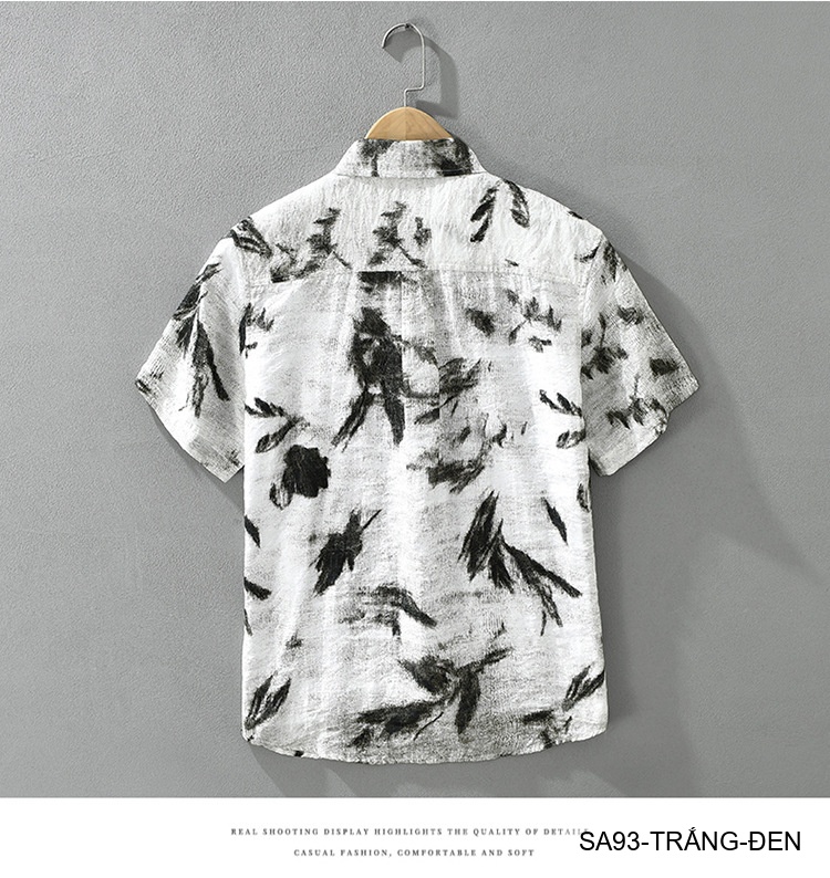SA93 - Áo sơ mi nam ngắn tay họa tiết retro Nhật Bản, dáng rộng thoải mái, phong cách văn học, chất liệu lyocell mềm mát_thumbnail_10