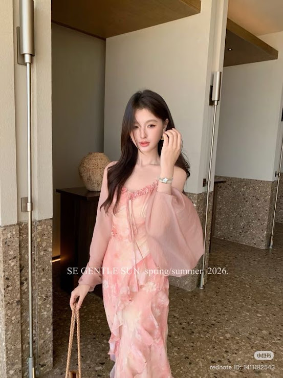 Lucas - Set váy 2 dây lụa hoa viền bèo nhún ngực chân xòe dáng dài pha bèo + áo cardigan_thumbnail_7