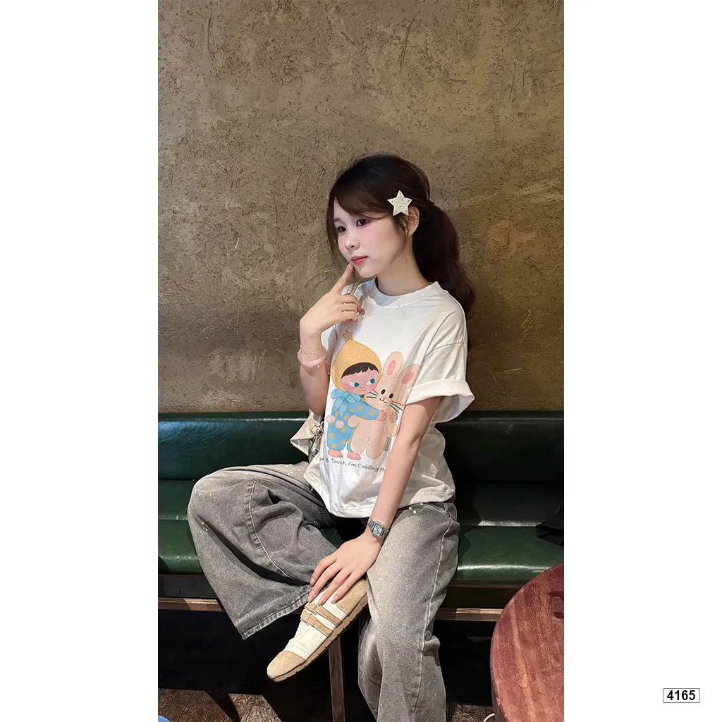 Áo thun nữ form boxy hoạt hình thỏ bông đáng yêu Miucho 4165_thumbnail_4