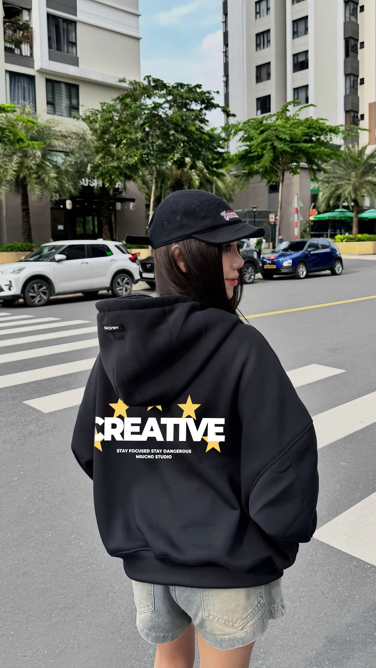 Áo hoodie form boxy dáng ngắn in chữ basic Miucho chất nỉ 2 da thoáng mát_thumbnail_4