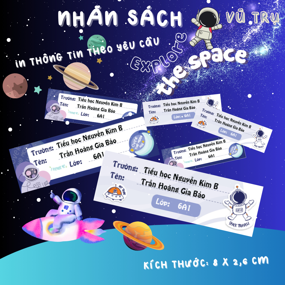 Set 20 NHÃN DÁN SÁCH VŨ TRỤ Explore the space - In thông tin trường. lớp. tên theo yêu cầu | Caturday