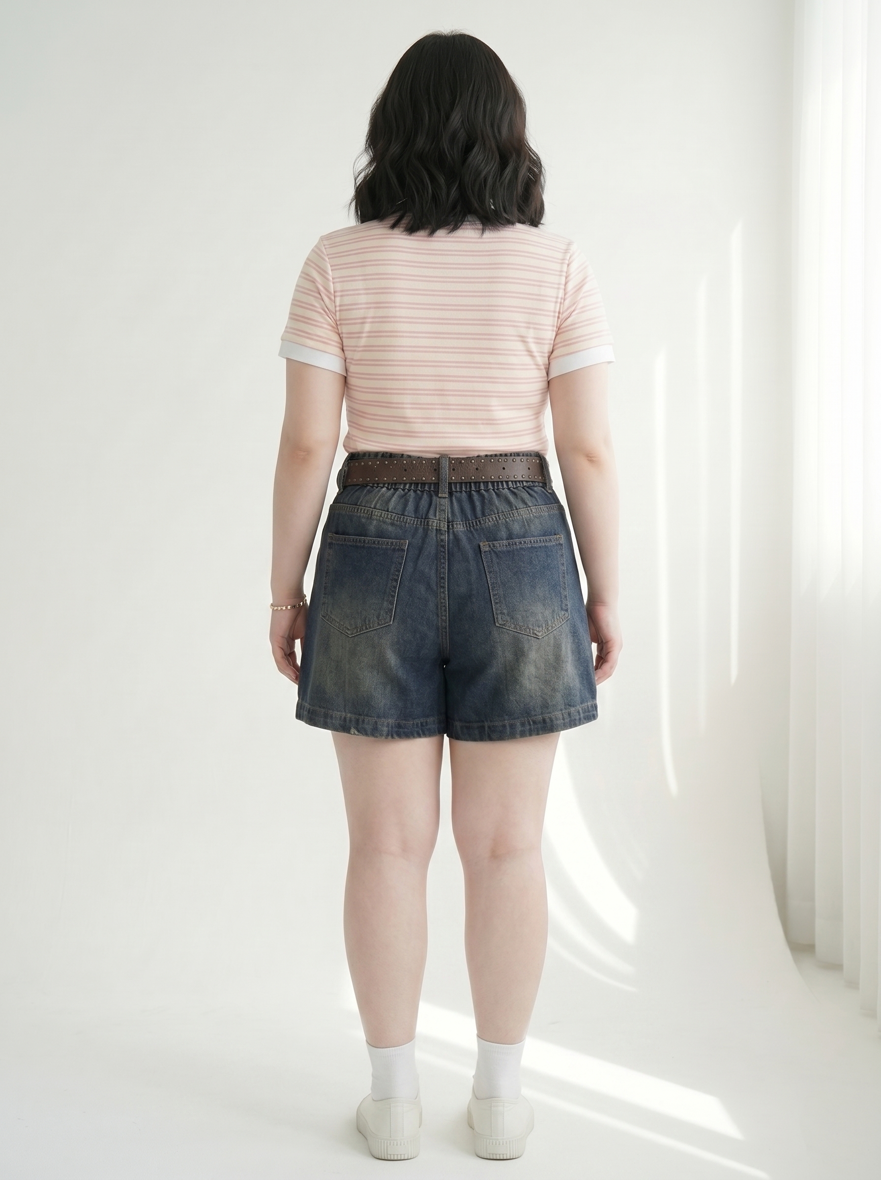 Quần Short Jean Lửng Lưng Thun Ép Đá Chữ Thập Bigsize - Xanh Jean - T-QSJ70_thumbnail_2