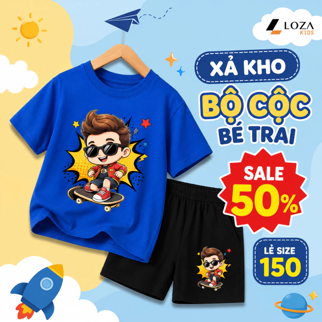 [XẢ KHO SIZE150] Bộ đồ cho bé trai nhiều mẫu - Quần áo bé trai  từ 30-35kg - Loza Kids XB011