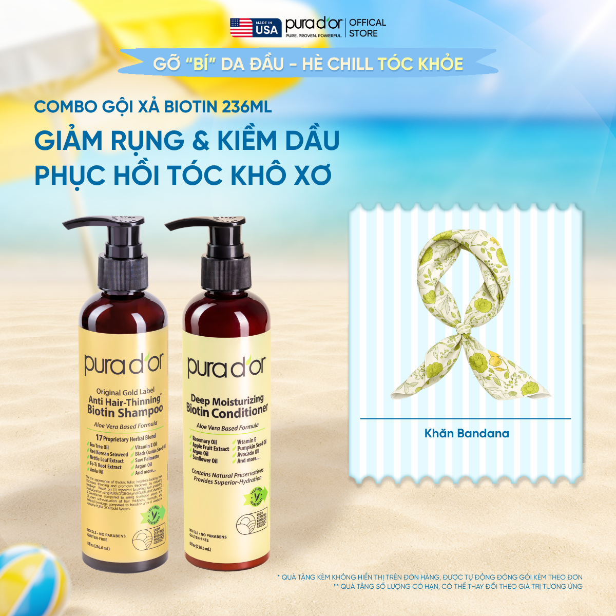 Combo Gội - Xả Biotin Pura D'or Original Gold Label & Deep Moisturizing Chăm Sóc Da Đầu, Dưỡng Ẩm Chuyên Sâu 236ml