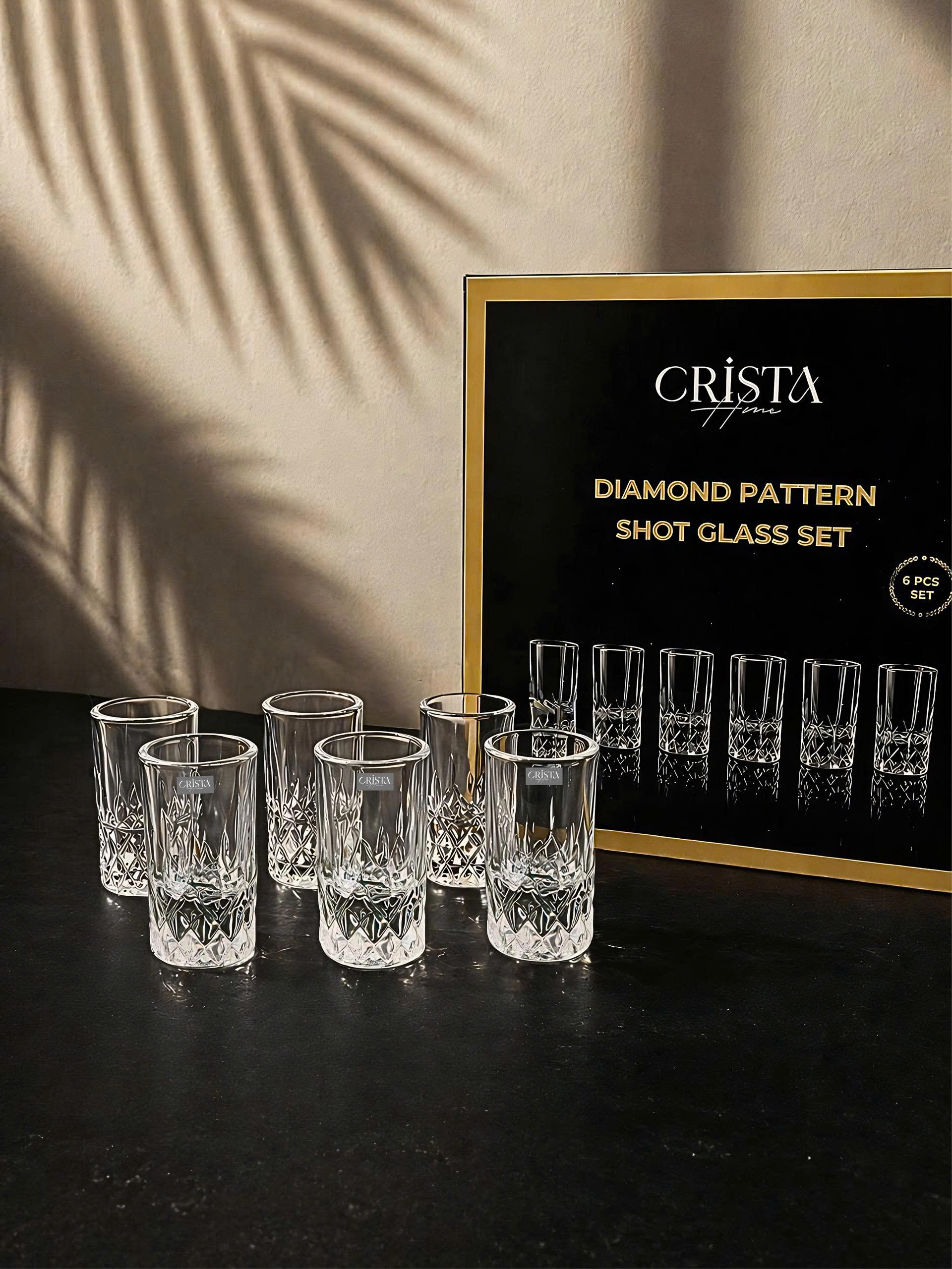 Bộ 6 ly rượu thủy tinh vân kim cương 30ml CRISTA HOME_thumbnail_0