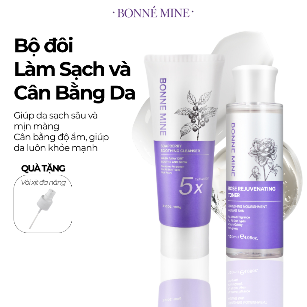 [CB1]Combo Sửa rửa mặt 100ml & Nước hoa hồng - Làm Sạch  Sâu Thanh Lọc Làn Da BONNE MINE