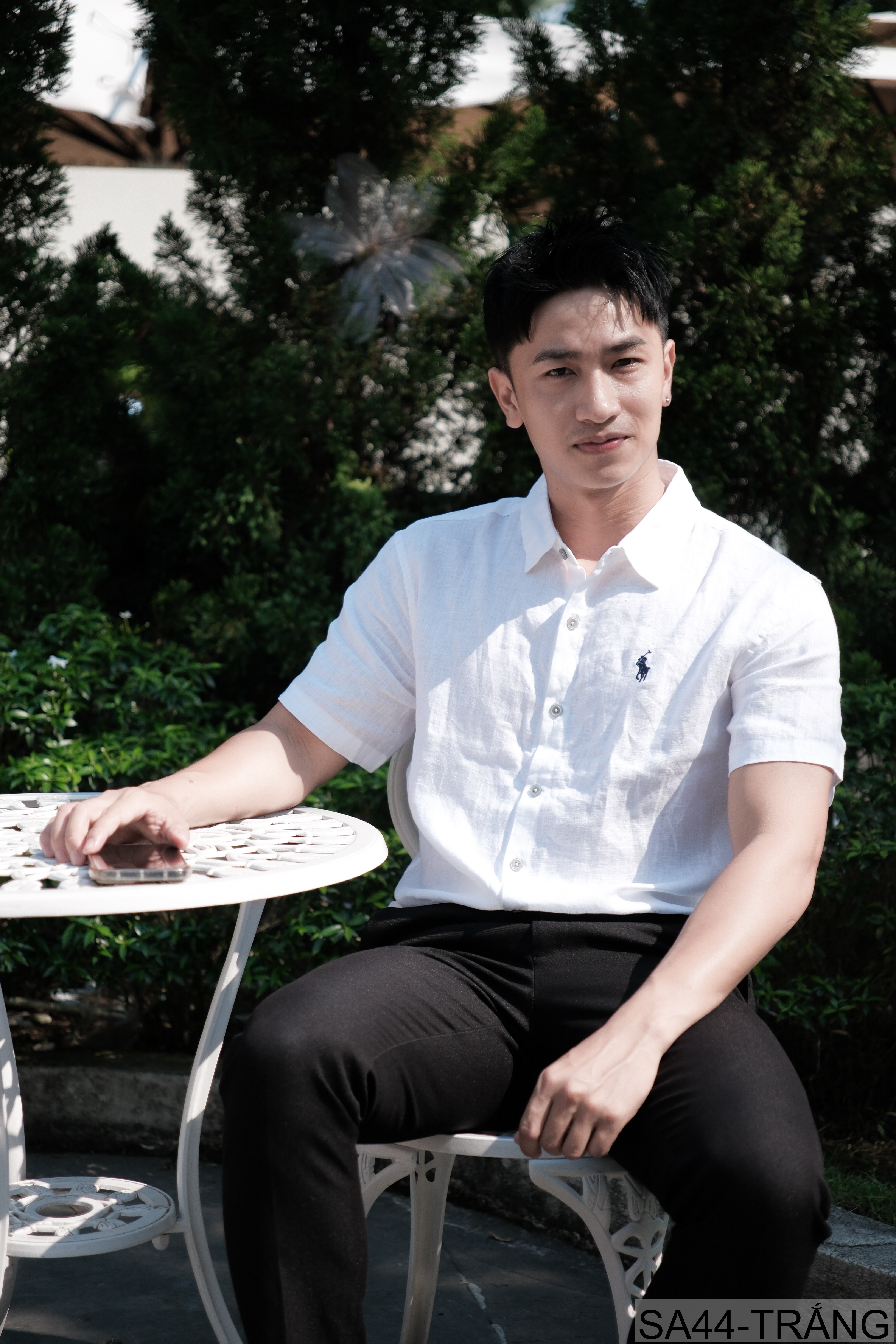 SA44 - Áo sơ mi nam tay ngắn vải lanh thoáng mát phong cách Nhật, cổ lật thêu logo nhỏ_thumbnail_2