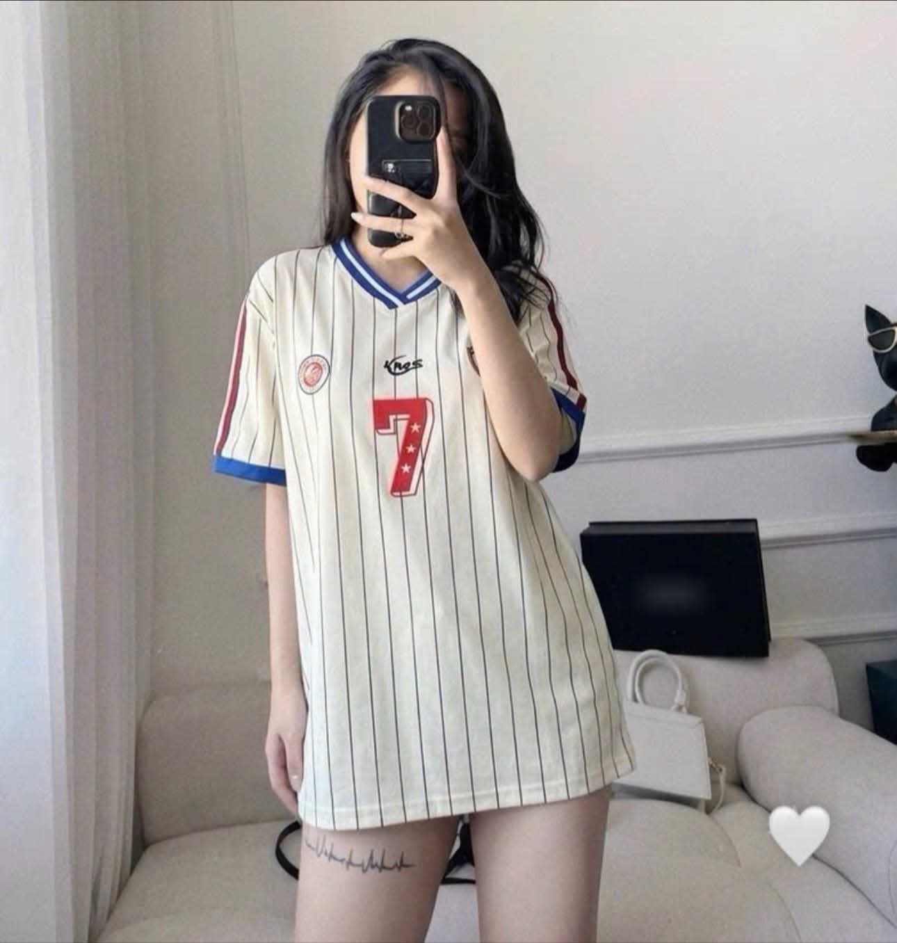Áo MẸ bóng chày kẻ xanh 7