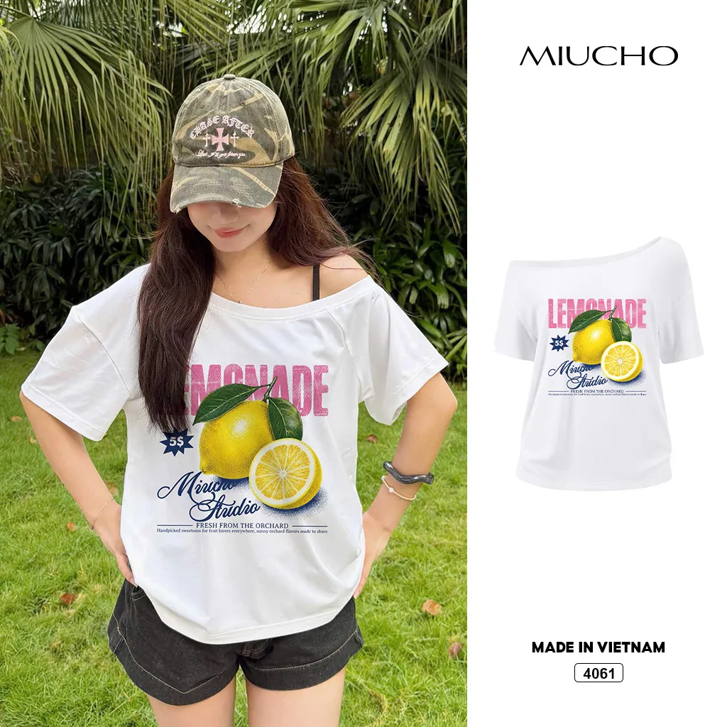 Áo thun nữ lệch vai form rộng phong cách hè biển Miucho 4061