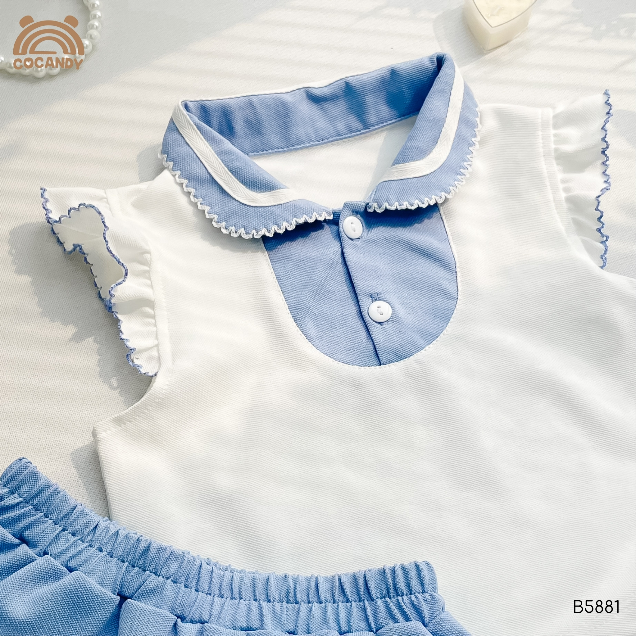 Bộ sát nách TRẮNG phối chân váy xanh dương tay bèo_thumbnail_4