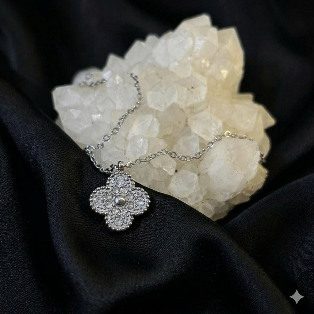 vòng cổ van cleef charm bạc đính đá trắng to viền bi_thumbnail_3