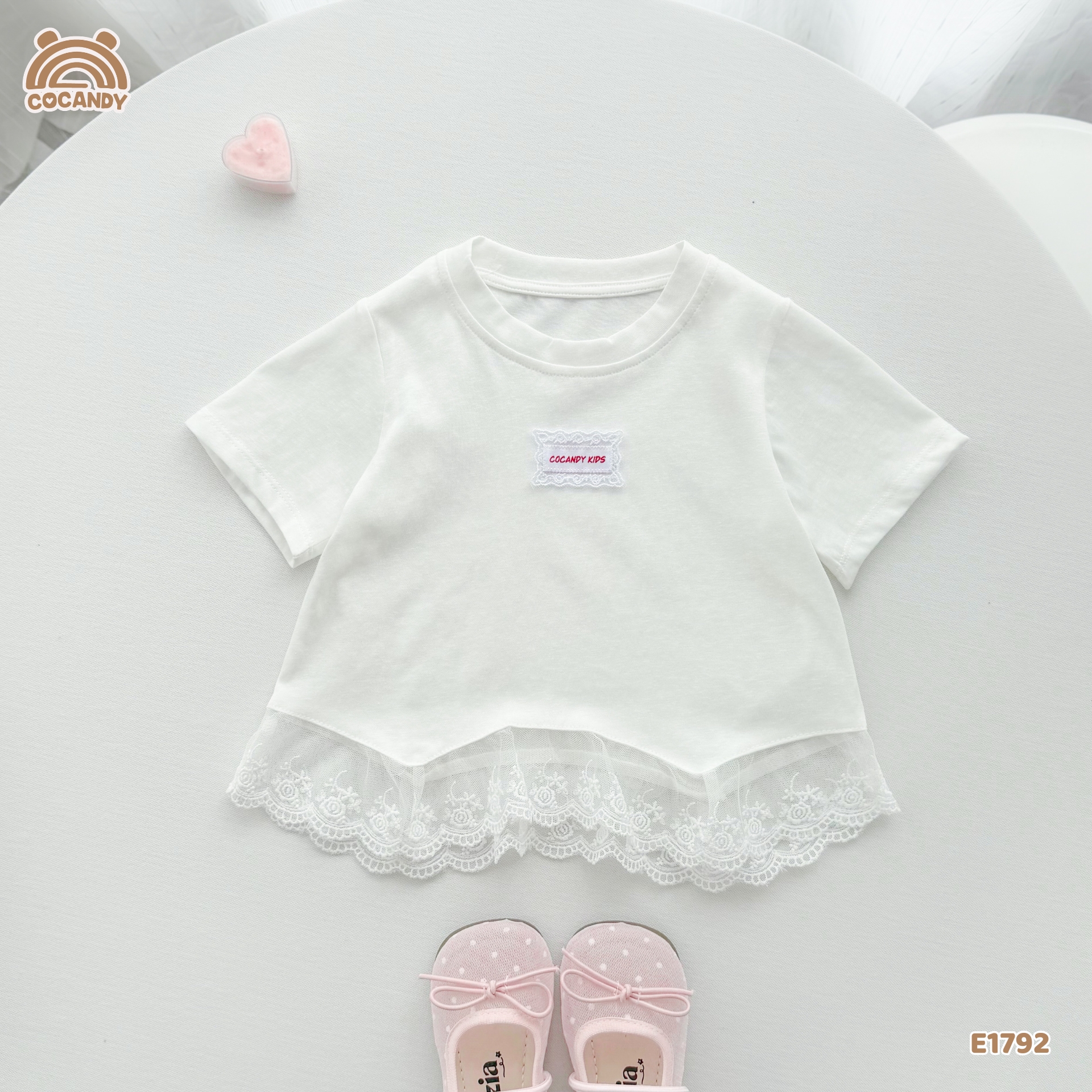 Áo cộc cotton TRẮNG phối bèo ren gấu_thumbnail_1