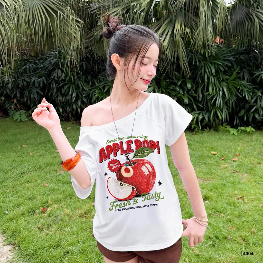 Áo thun nứ lệch vai form rộng Apple Pop Miucho 4064_thumbnail_4