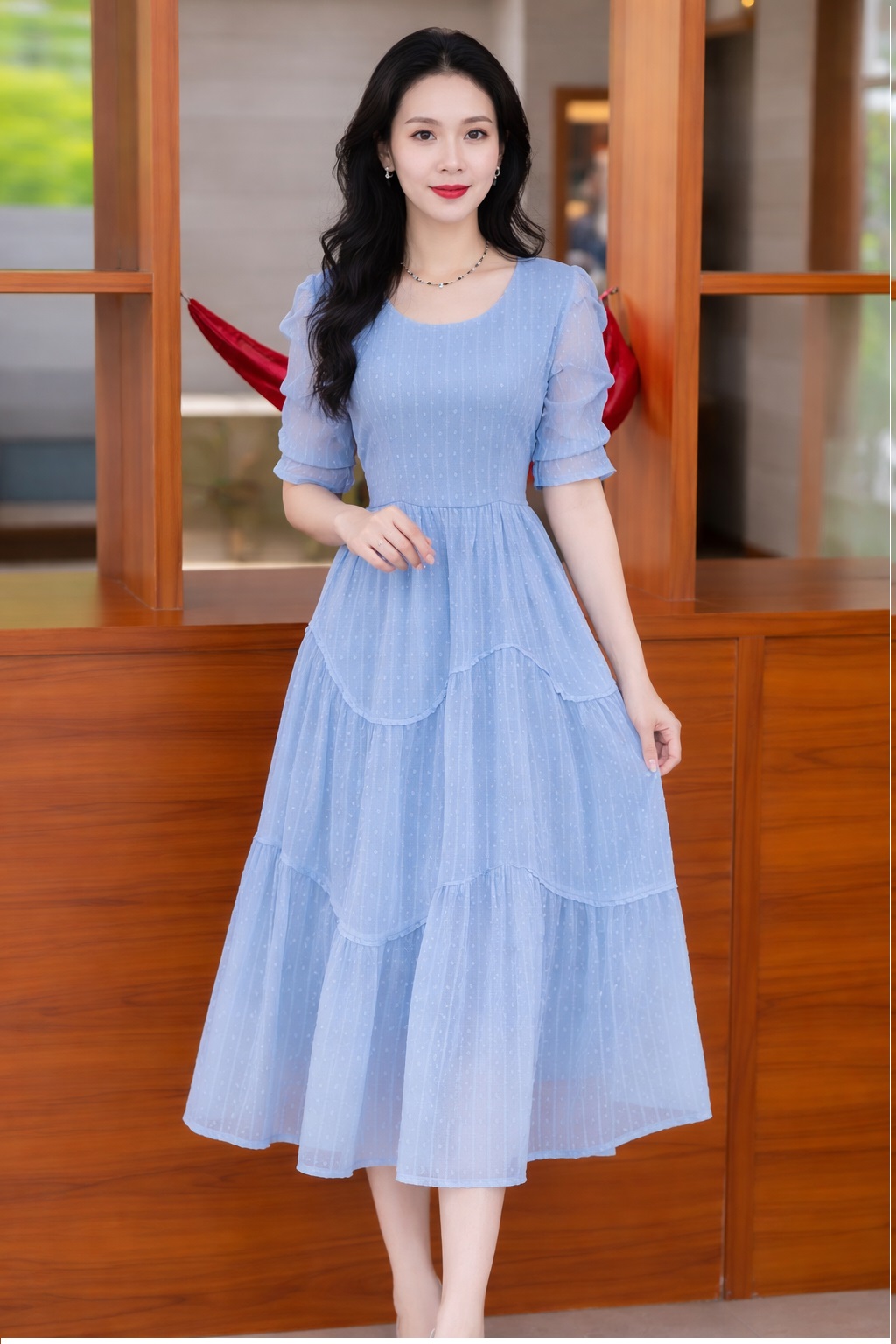 14405-Đầm xanh tay nhún, tà viền dợn sóng  (voan tơ  xước,lót)_thumbnail_4