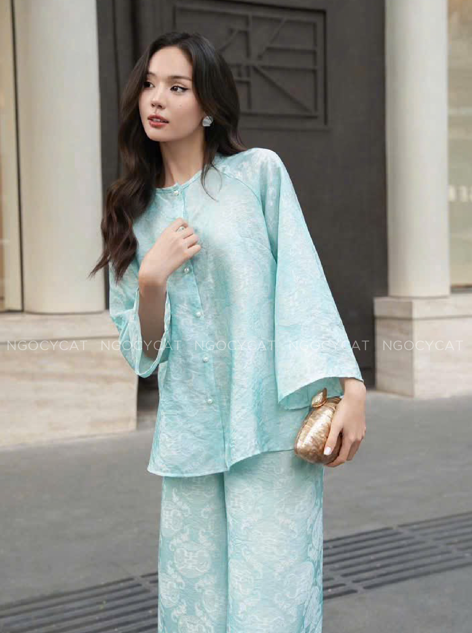 Áo Bà Ba Xanh Mint Tơ Tằm Ánh Kim_thumbnail_2