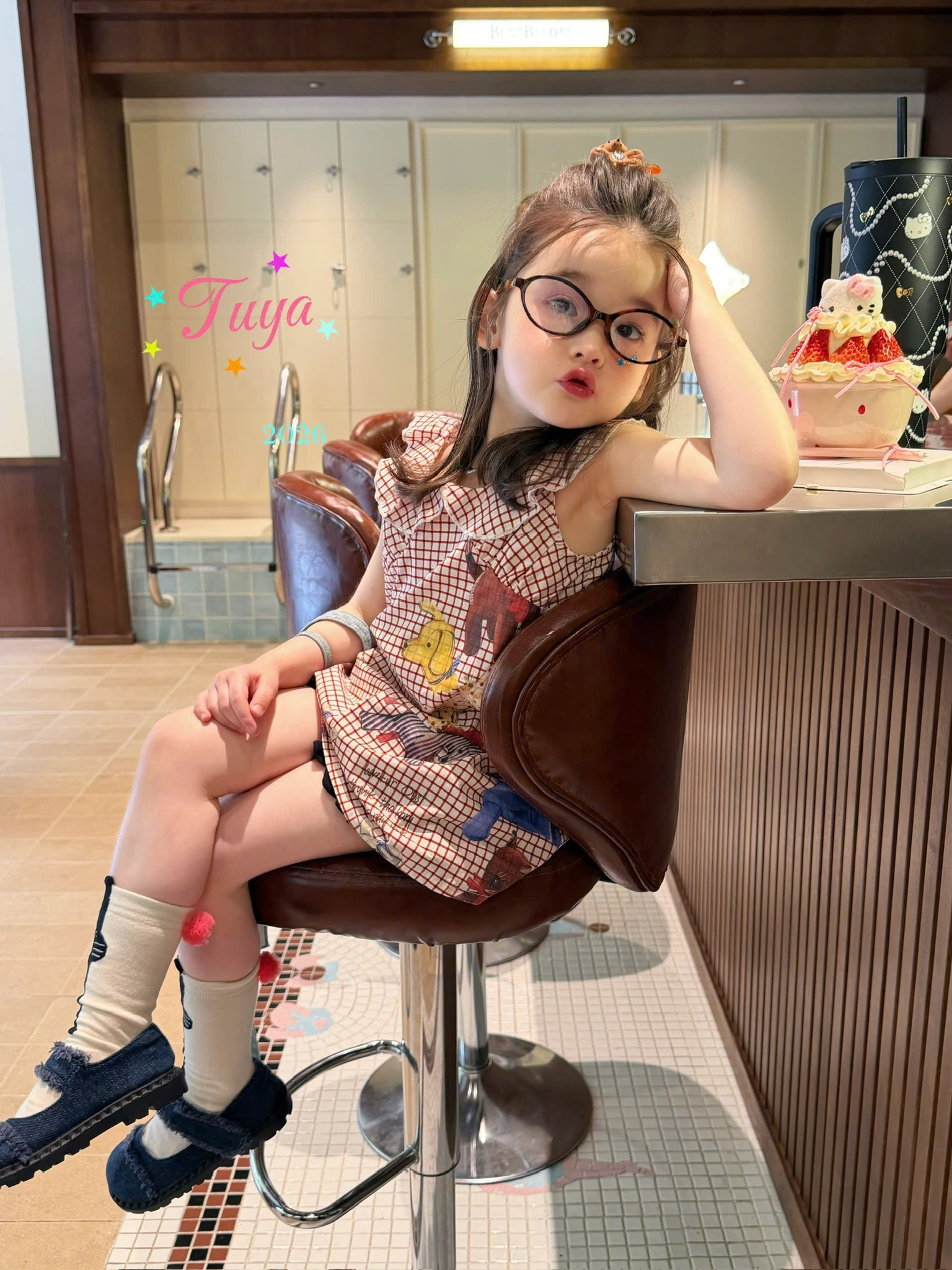 TU09 - Váy sát nách kẻ đỏ hoạ tiết đáng yêu hãng Tuya