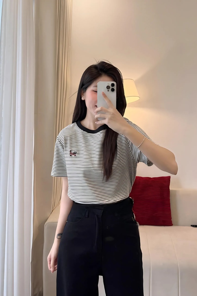 Áo Thun Nữ Korea TN kẻ thêu mèo 004.3567 (C) (0687) - Freesize