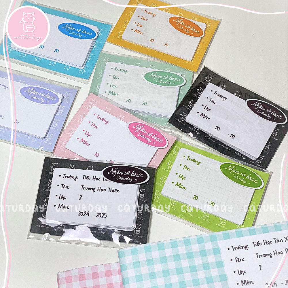 Set 24 nhãn vở BASIC PASTEL (in tên theo yêu cầu) - Made by Caturday_thumbnail_1