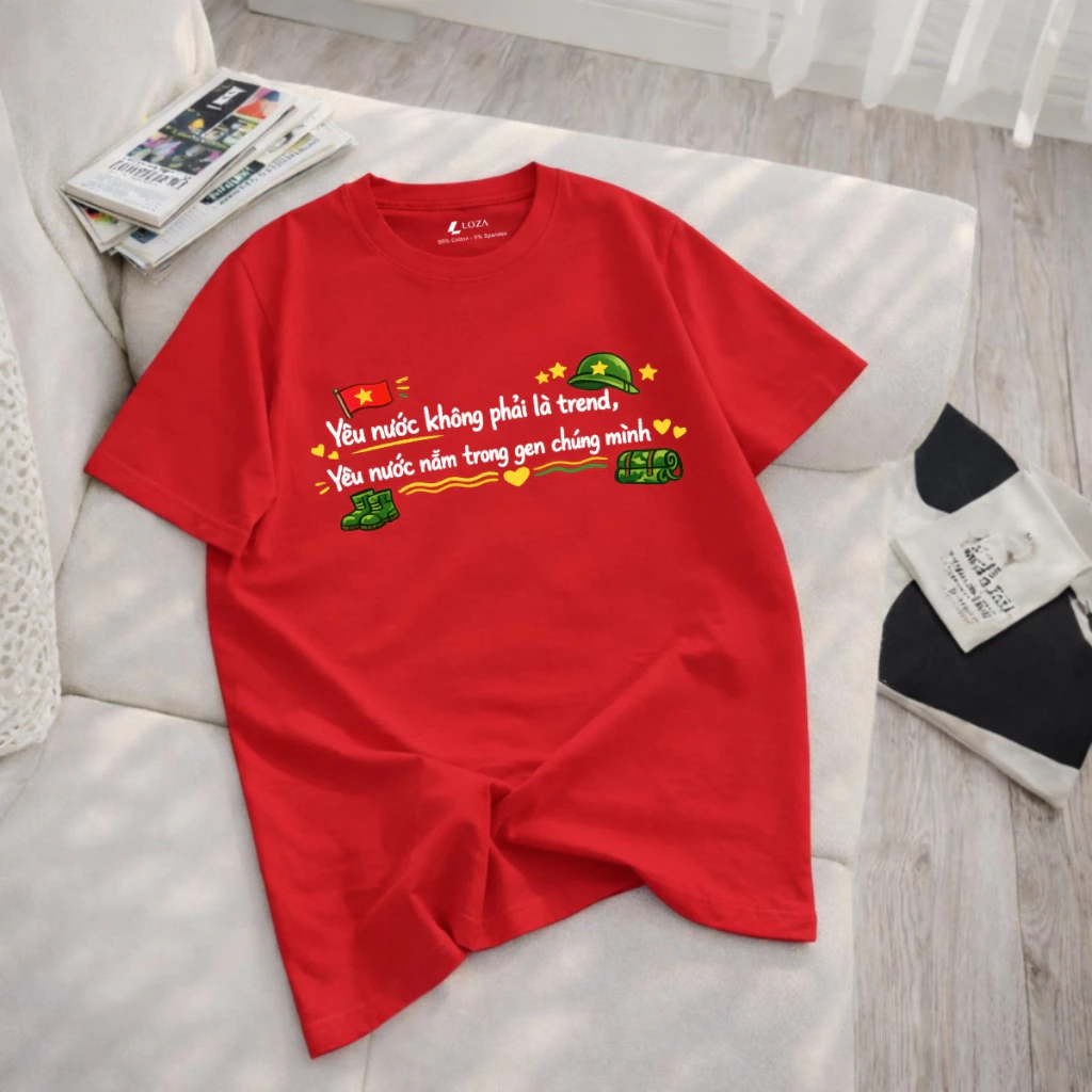 Áo phông gia đình "Yêu nước không phải là trend, yêu nước nằm trong gen chúng mình" chất thun cotton  Loza GĐ8516