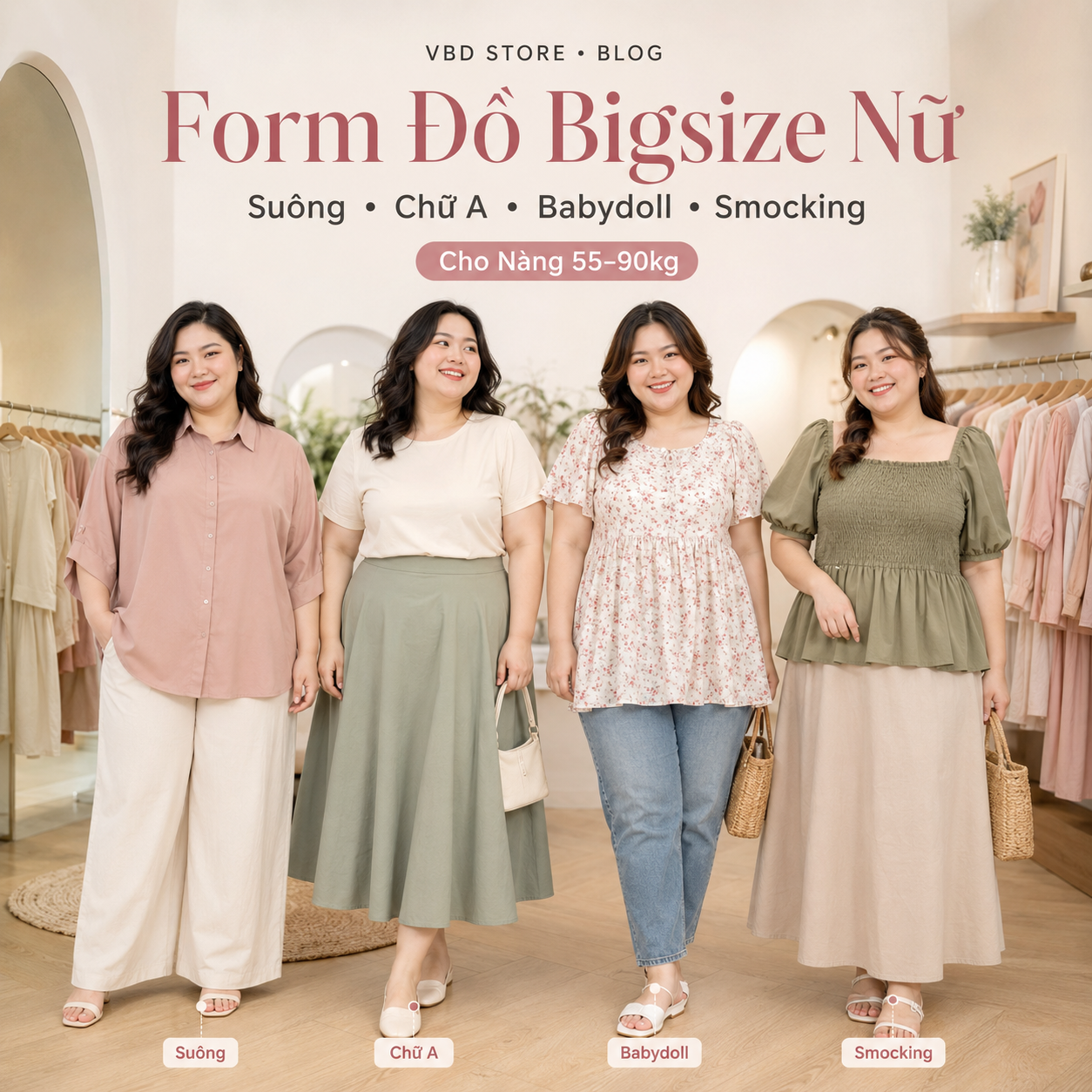 Form Đồ Bigsize Cho Nàng 55–90kg Dễ Mặc Nhất