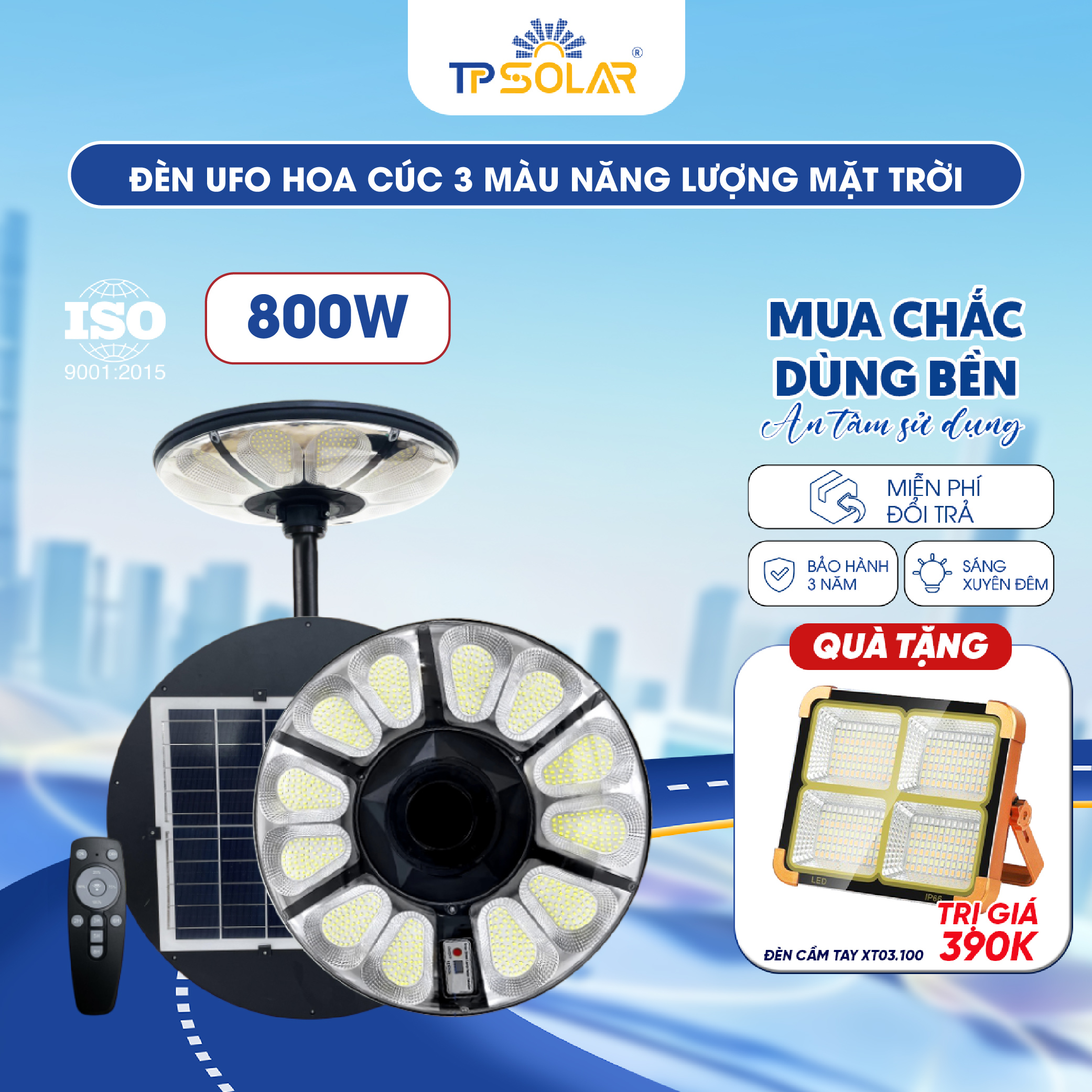 Đèn UFO hoa cúc 3 màu ánh sáng năng lượng mặt trời TP.UF11