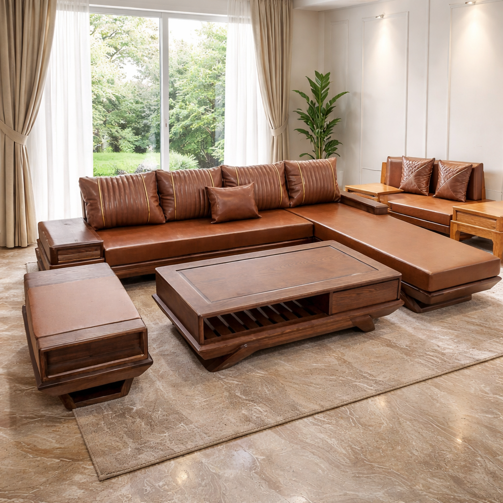 Sofa góc L chân thuyền vế trái màu óc chó_thumbnail_1