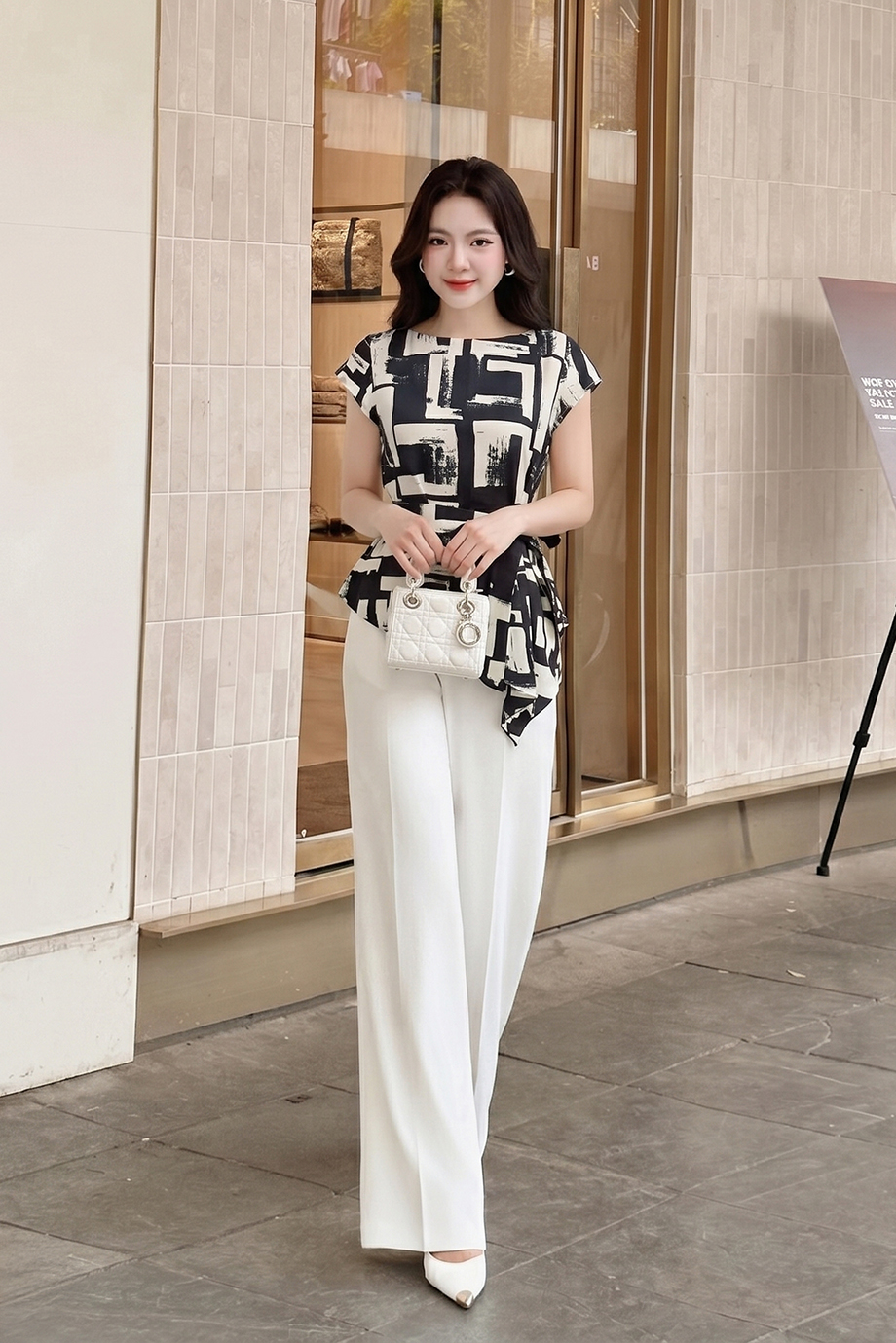 Áo sơ mi lụa 26115 đen trắng