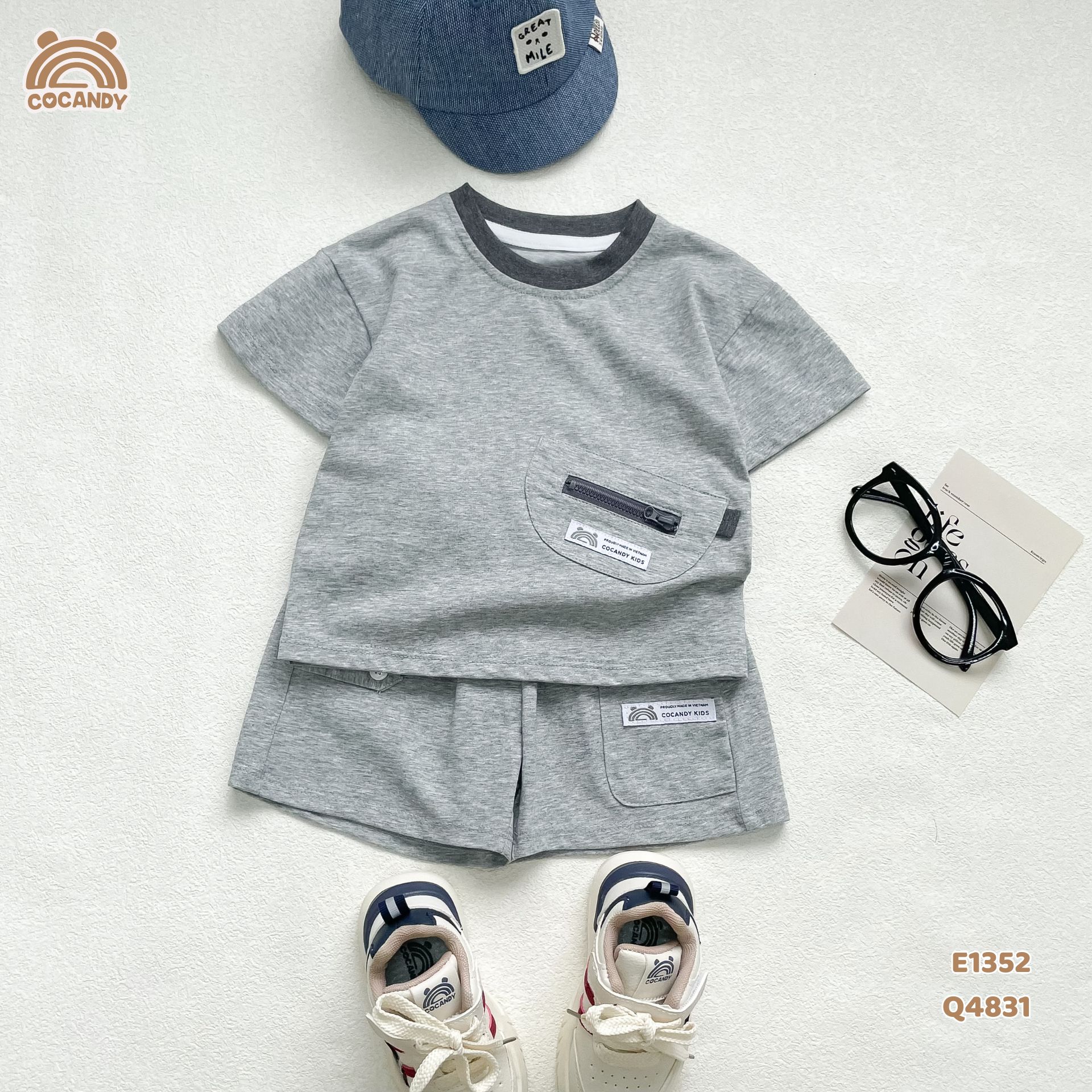 Quần cộc cotton XÁM túi ốp