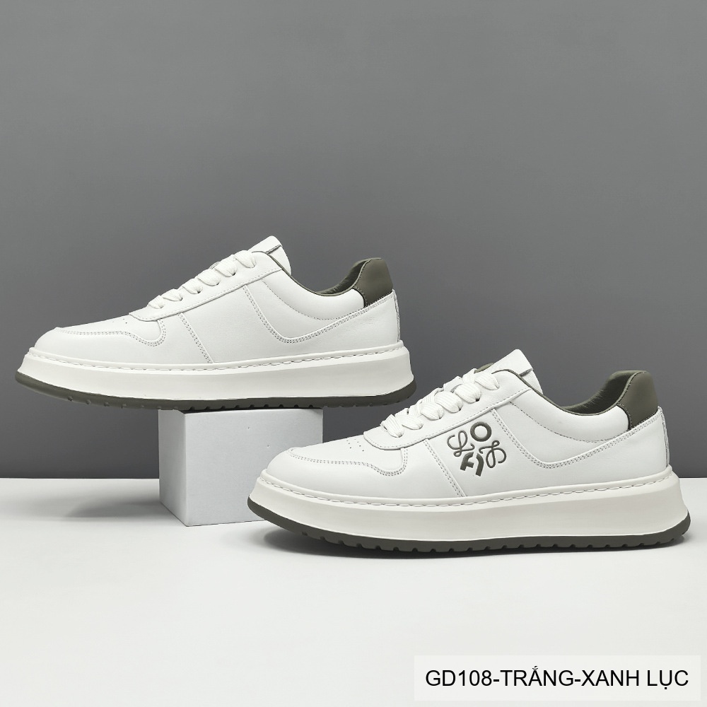 GD108 - Giày thể thao nam da bò thật đế trắng phối màu xanh lục và đen_thumbnail_3