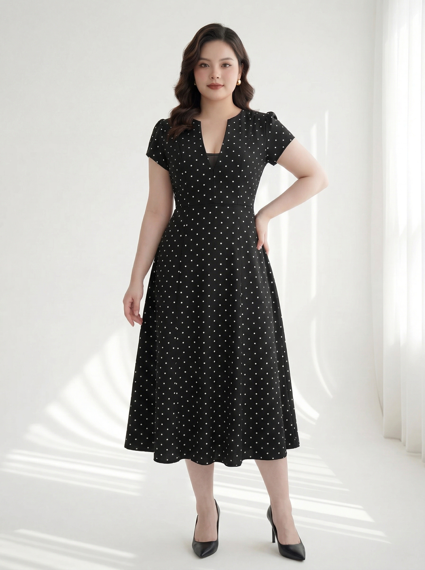 BIGSIZE NỮ - Đầm chấm bi dáng dài dành cho nàng béo 55-90kg V-DA218