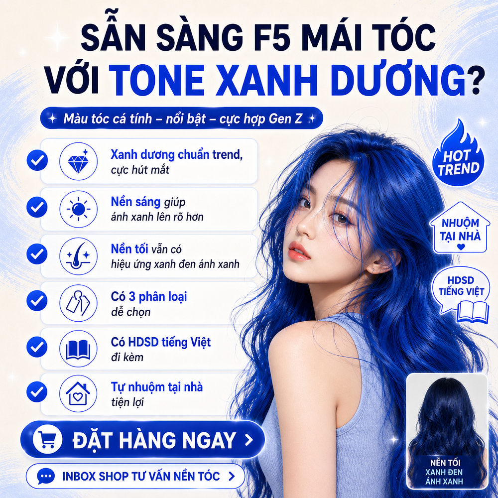 Thuốc Nhuộm Tóc Xanh Dương Denim Blue Tự Nhuộm Tại Nhà, Lên Xanh Dương / Xanh Đen Ánh Xanh, Kèm Oxi Và HDSD Tiếng Việt_thumbnail_9