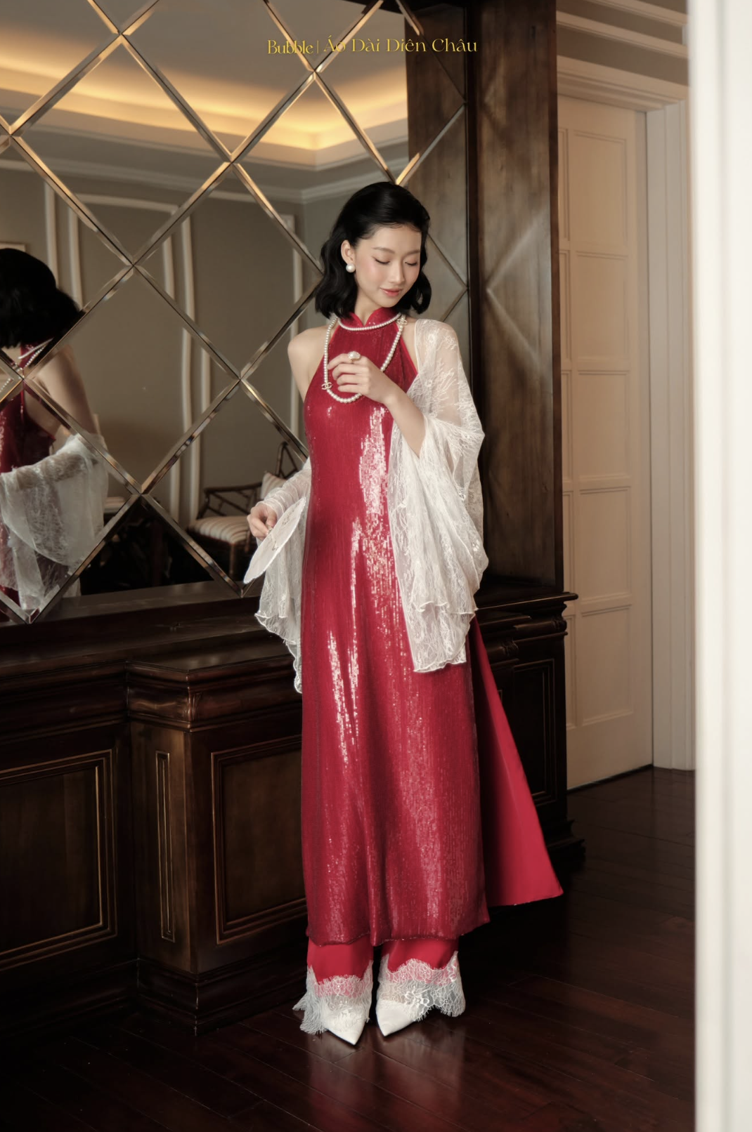 BUBBLE - ÁO DÀI DIÊN CHÂU ( kèm choàng và quần )