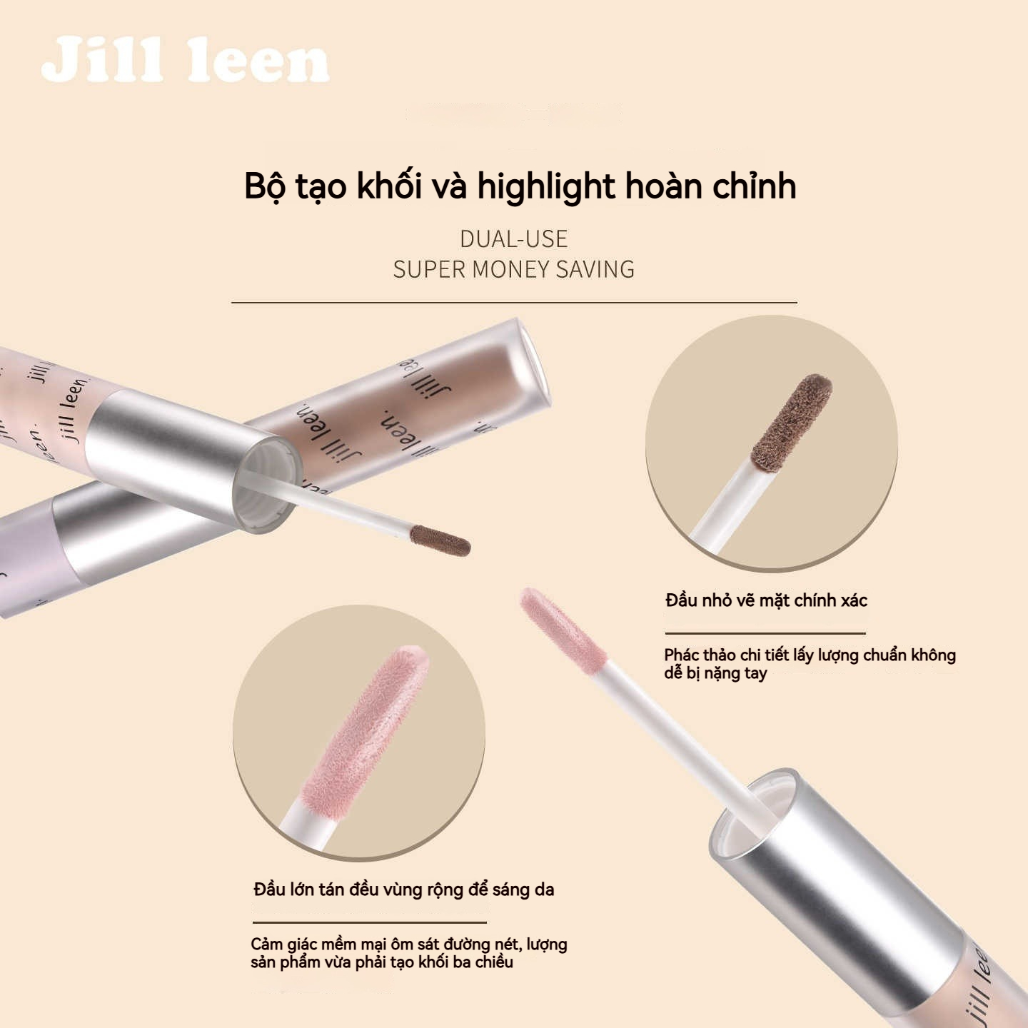 [JILL LEEN] Tạo khối & bắt sáng 2 đầu dạng kem Jill Leen