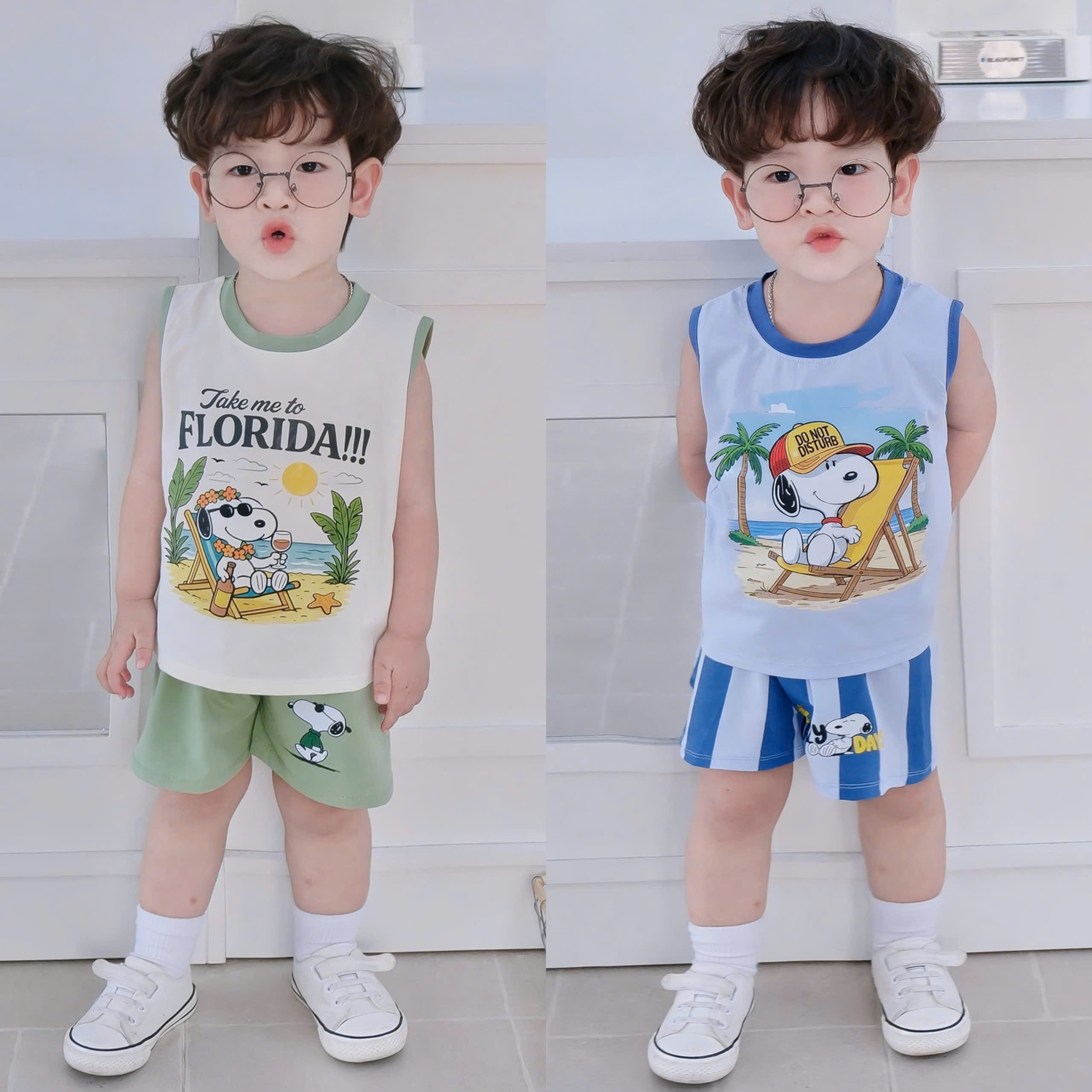 A78 SET 2 BỘ BA CHÓ ĐỘI MŨ NGẮM BIỂN - A100.361