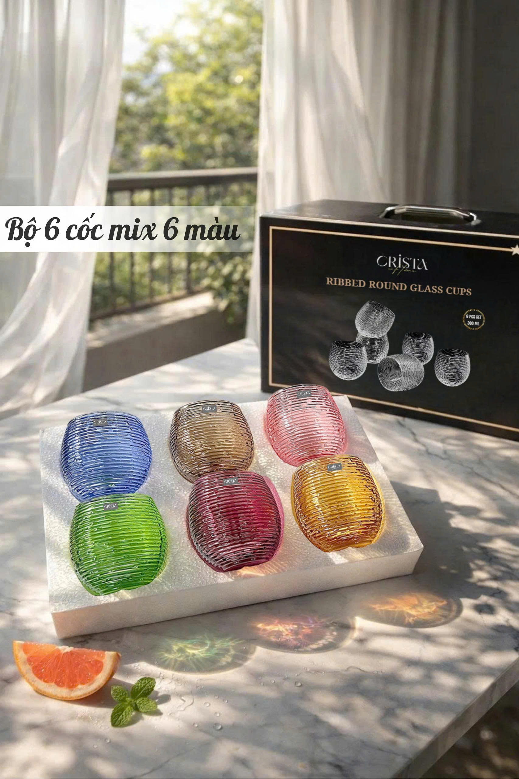 Set 6 cốc thủy tinh dáng bầu vân ngang 300ml Crista Home 60254_thumbnail_0