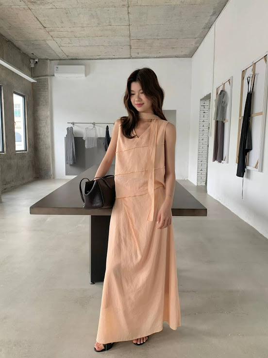Lucas - Set áo zile voan cổ tim viền chéo + dây + chân váy xòe voan dáng dài_thumbnail_5