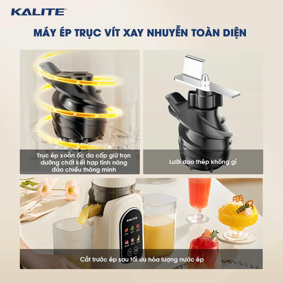 Máy ép chậm Kalite KSJ569 ép kiệt bã 99% không sinh nhiệt tích hợp làm kem_thumbnail_12