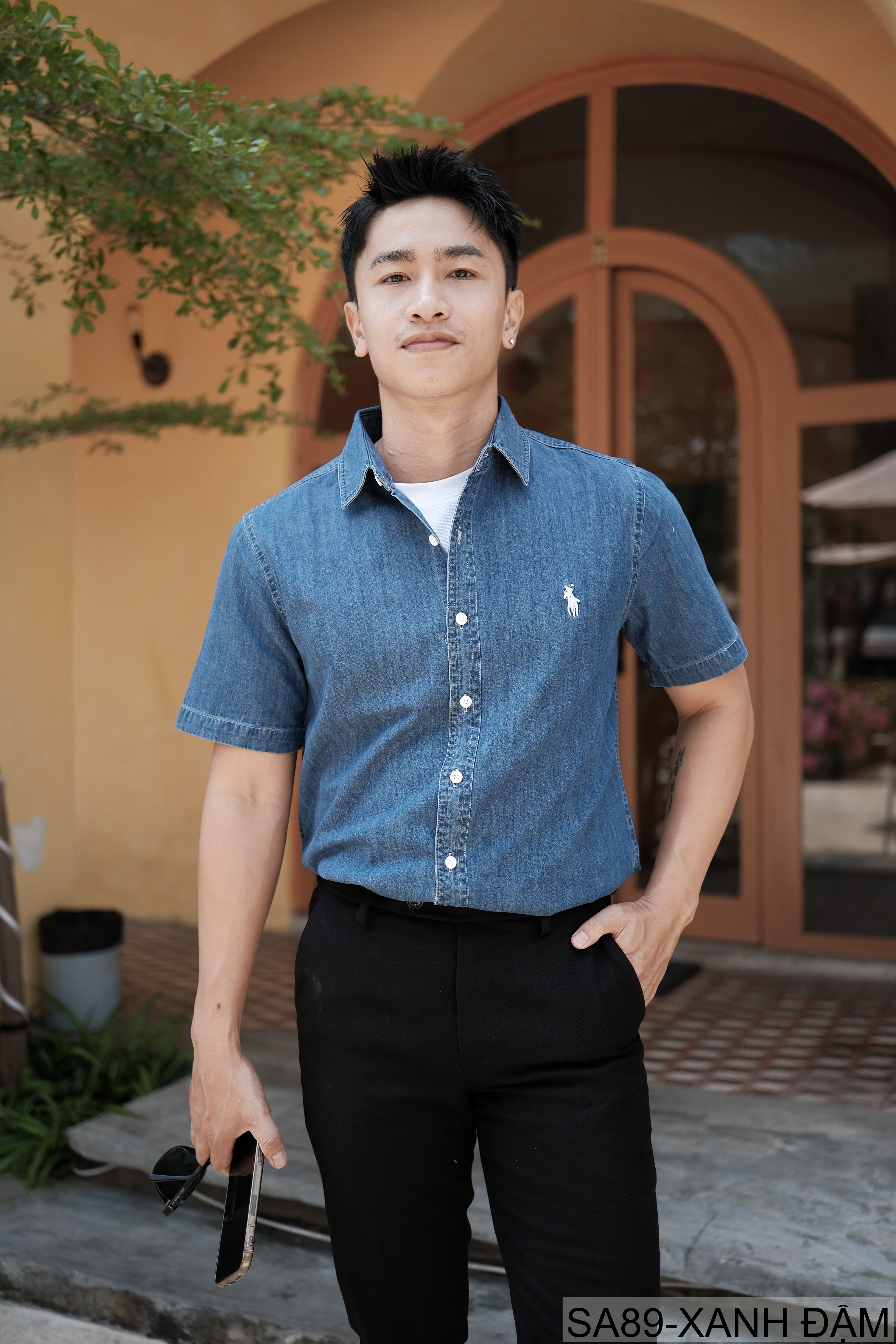 SA89 - Áo sơ mi denim nam tay ngắn phong cách Nhật Bản, chất cotton mềm mại, form rộng thoải mái_thumbnail_16