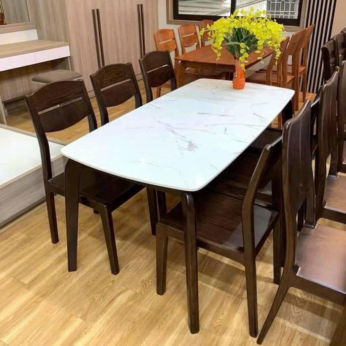 Bộ bàn ăn gỗ sồi nga Mặt đá mẫu BA15