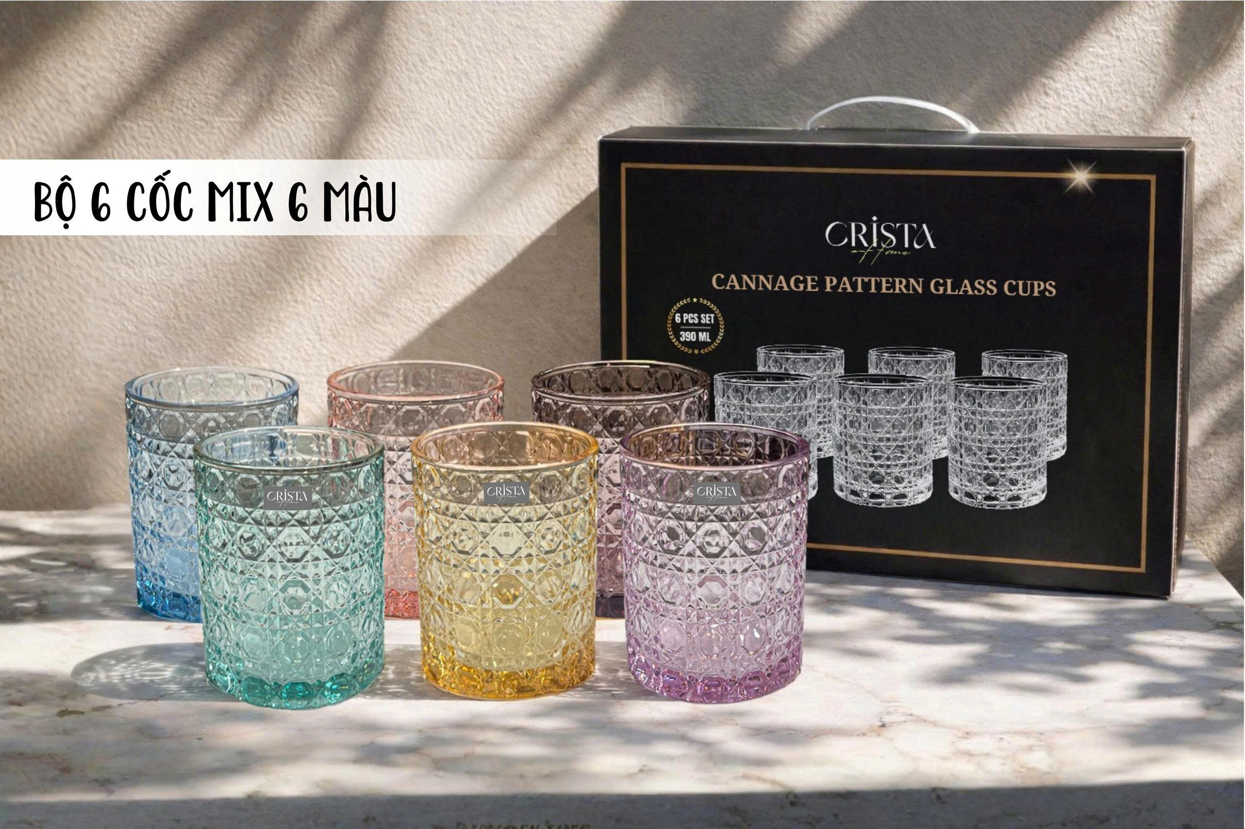 Bộ 6 cốc thủy tinh vân pha lê nổi 390ml Crista Home_thumbnail_5