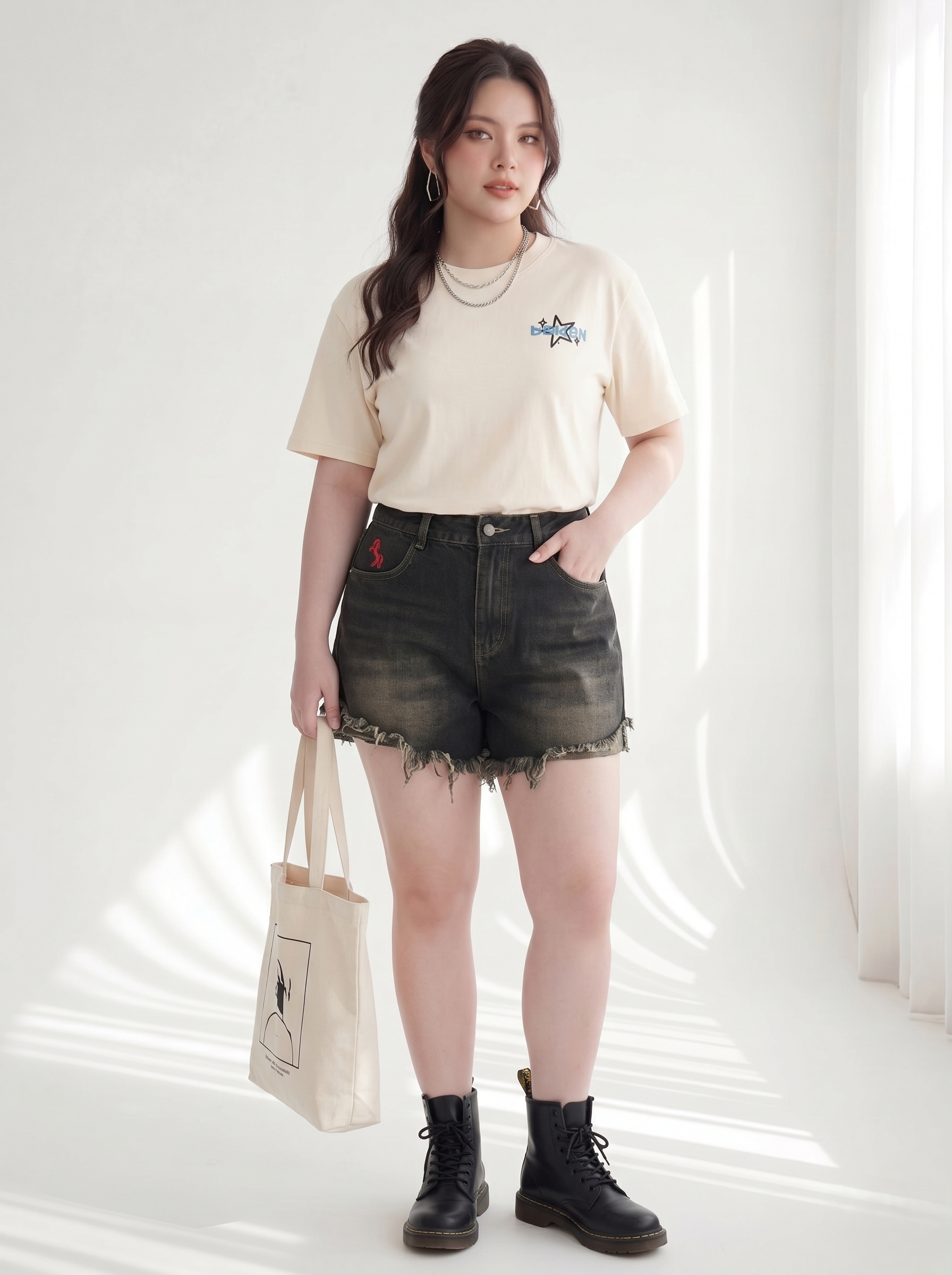 BIGSIZE NỮ - Quần short thêu ngựa T-QSJ10035