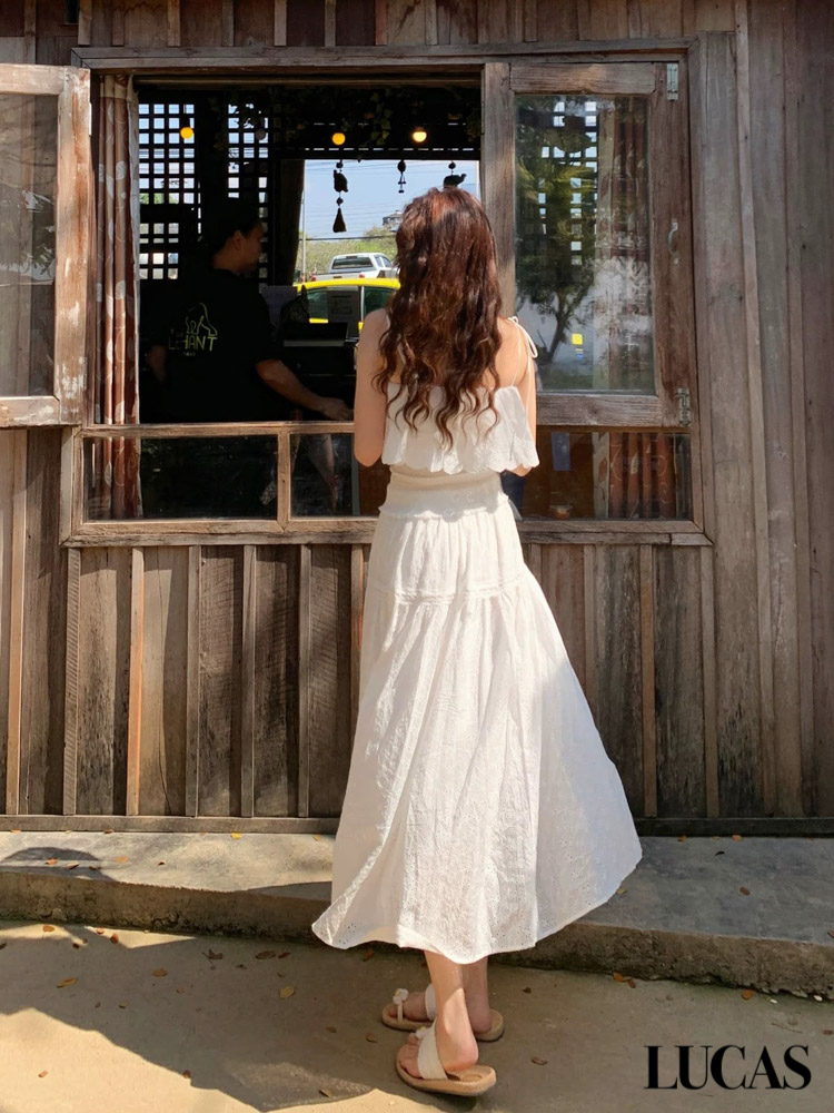 Váy 2 dây thô thêu bèo ngực chân xòe dáng dài_thumbnail_3