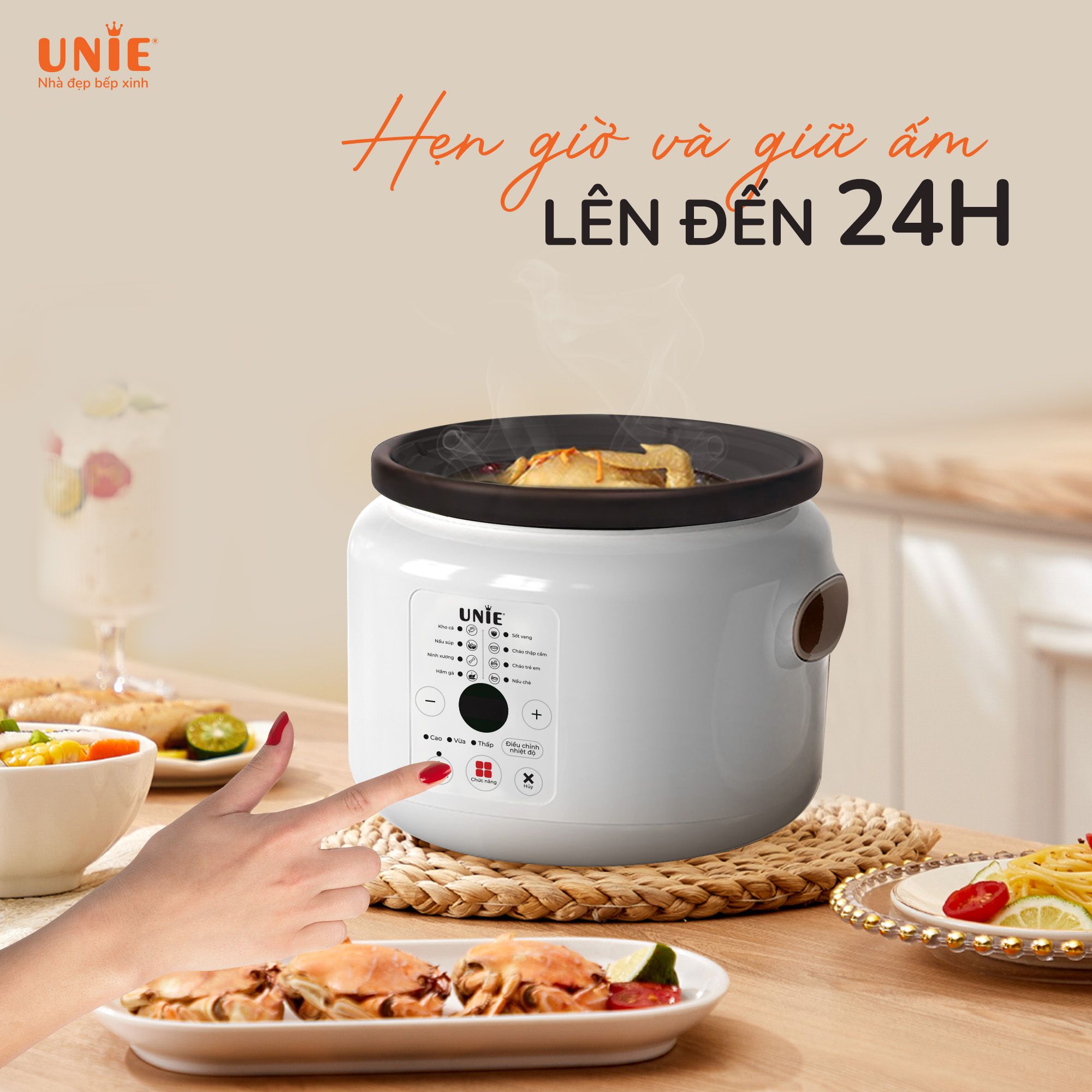 Nồi kho hầm chuyên dụng UNIE USC208 dung tích 2L, lòng nồi gốm Ceramic, hẹn giờ 24 tiếng_thumbnail_4