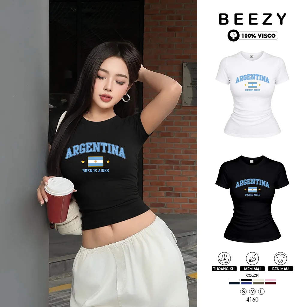 Áo thun form ôm body tôn dáng Argentina phong cách y2k Beezy 4160